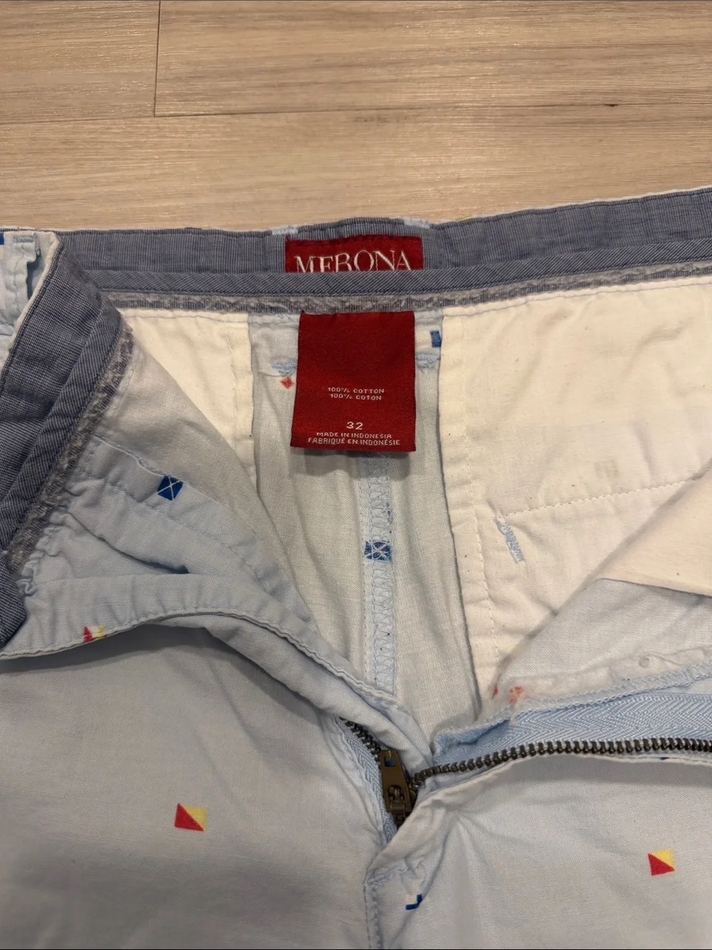 Merona Light Blue Embroidered Micro-Flag Flat Front Men’s Shorts